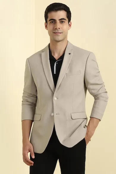 Men Beige Textured Casual Blazer